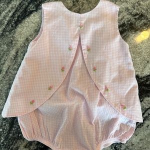 Proper Peony pink gingham rosette baby girl bubble 6m bow